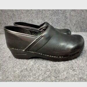 Sanita Professional Black Leather Clogs Womens 40‎ Danish Comfort Shoes Slip On